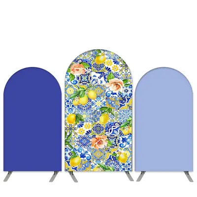 Aperturee Mediterranean Lemon Theme Blue Bridal Shower Arch Backdrop Kit | Round Arch Backdrop Cover | Arched Wall Covers | C...