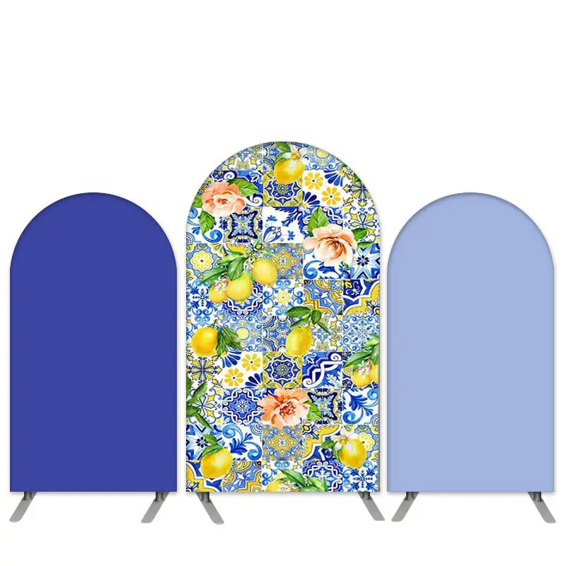 Aperturee Mediterranean Lemon Theme Blue Bridal Shower Arch Backdrop Kit | Round Arch Backdrop Cover | Arched Wall Covers | C...