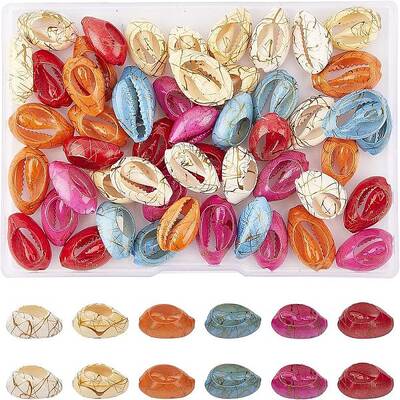SUPERFINDINGS 60PCS 6 Color Cowrie Shell Beads Dyed and Drawbench Shells Charms Beads for DIY Craftring Jewelry Making Beach ...