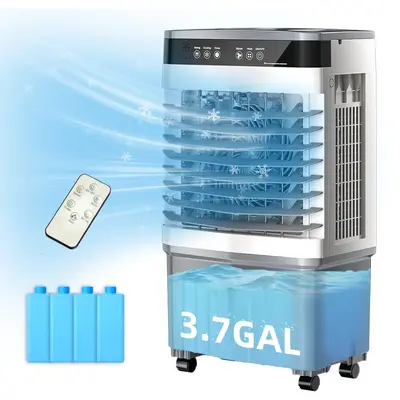 Evaporative Air Cooler with 12H Timer,4 Ice Packs ,3.7 Gal Water Tank, Portable Cooling Fan 3 Speeds, 120°Oscillation,Smart ...