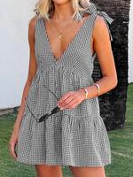Women's Plaid Print Bow Decor Tie Shoulder Sleeveless Dress, Casual Fashion Gingham Dress for Daily Holiday Vacation Wear, La...