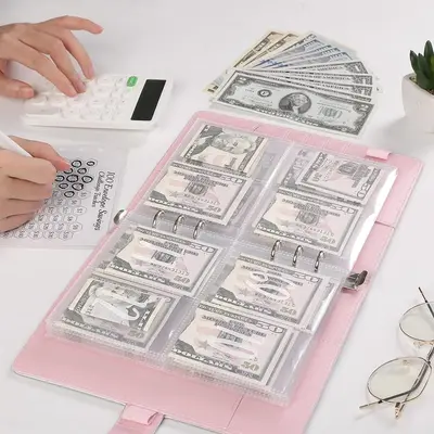 100 Envelope Saving Budget Binder,DIY Detachable Transparent A5 Notepad and Budget Planner,Save $5050 Easily with Family Budg...