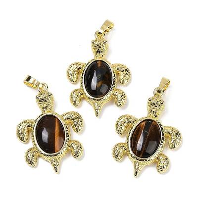 Natural Tiger Eye & Brass Pendants