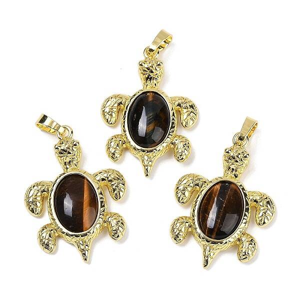 Natural Tiger Eye & Brass Pendants