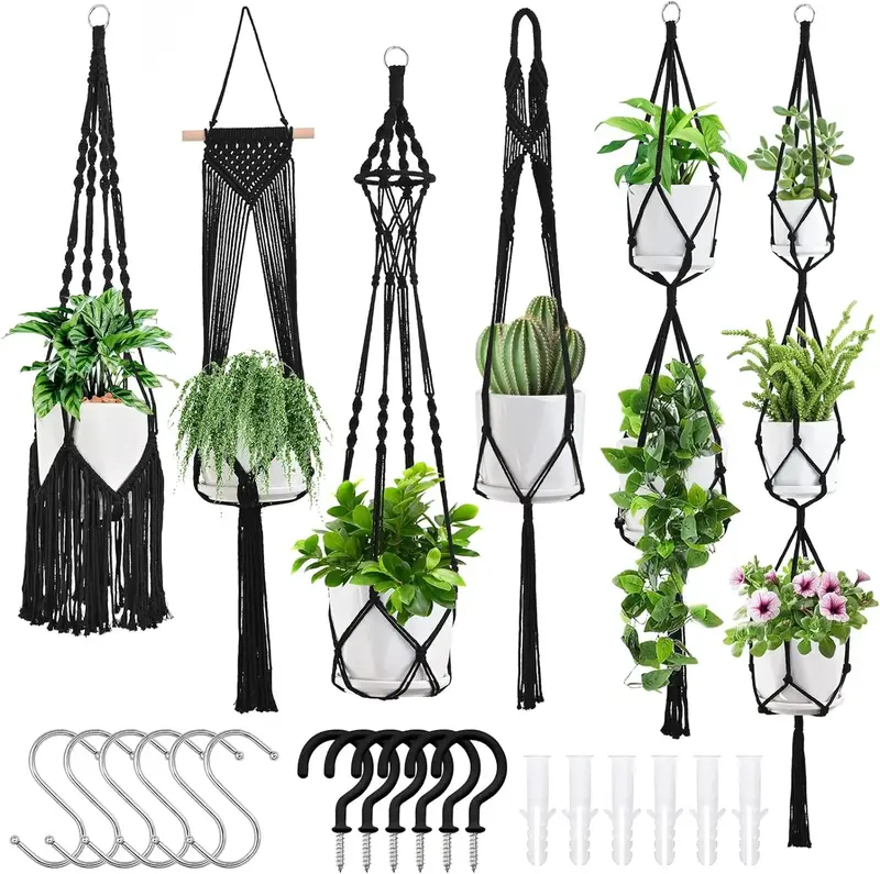 Macrame Plant Hangers, 6Pack Hanging Planters for Indoor Plants w/ 6 Set Hangers Kit Handmade Macromay Plant Hangers Indoor F...