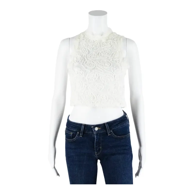 ZARA Lace Top Cream High Neck Sleeveless Womens S
