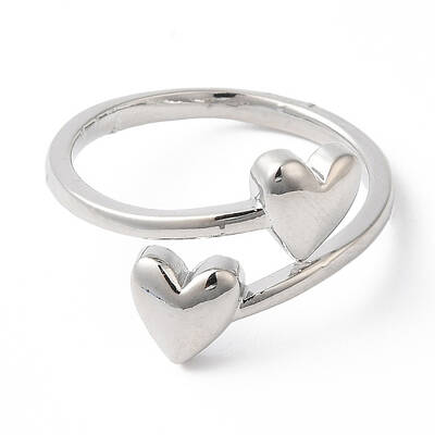 Rack Plating Brass Double Heart Cuff Rings