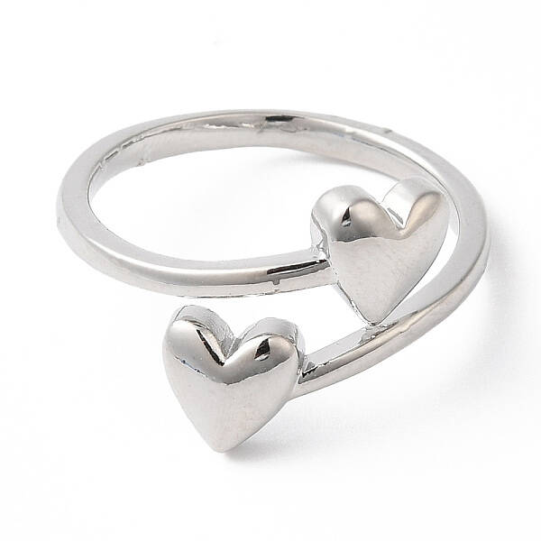 Rack Plating Brass Double Heart Cuff Rings