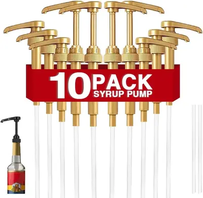 10 Pcs Gold Coffee Syrup Pumps, Compatible with 25.4 Oz/750ml Bottles, Great for Home & Coffee Bar Drinking Mixes, Tea, Bever...
