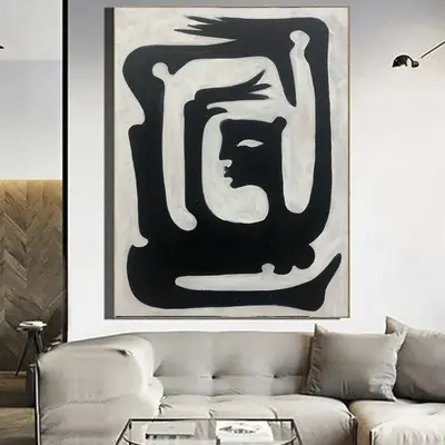 Large Abstract Painting on Canvas Minimalist Art Black And White Female Canvas Art Figurative Artwork Hand Painted Art Textur...