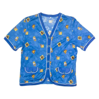Womens Printed Top Blue V-Neck Crazy Pattern XS