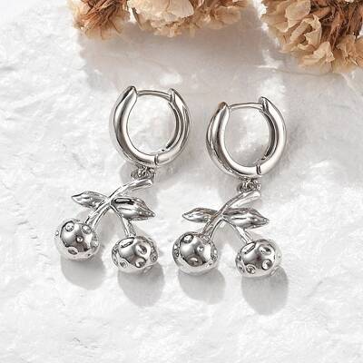 Brass Cherry Hoop Earrings