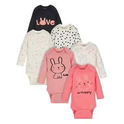 Gerber Baby Girls' Long Sleeve Onesies, 6 pack, Bunny
