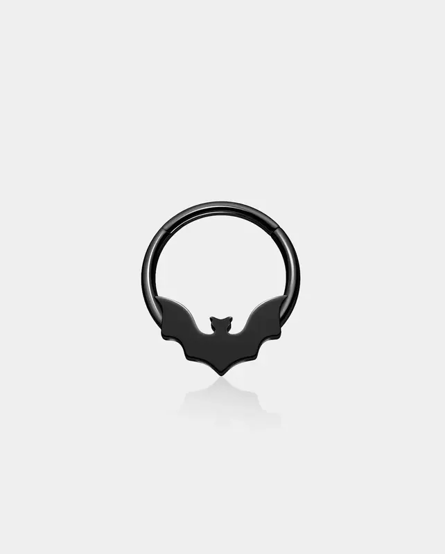 Flat Bat Halloween Daith Septum Ring - Black / 8mm