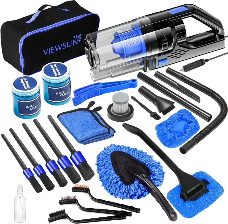 Viewsun Car Cleaning Kit, Car Interior Detailing Kit with High Power Handheld Vacuum, Detailing Brush Set, Windshield Cleaner...