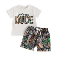 Infant Toddler Baby Boy Summer Clothes Short Sleeve Dad's Little Dude T-Shirt Leaf Camo Shorts Set Hunting Outfits