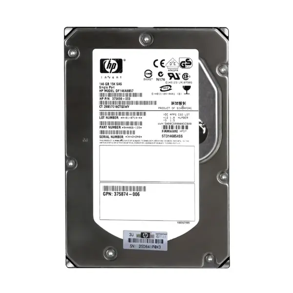 375698-003 HP 146GB 3Gb/s SAS 15000 3.5-inch Hard Drive
