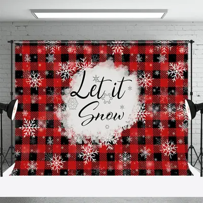 Let it Snow Black Red Plaid Christmas Backdrop - Aperturee