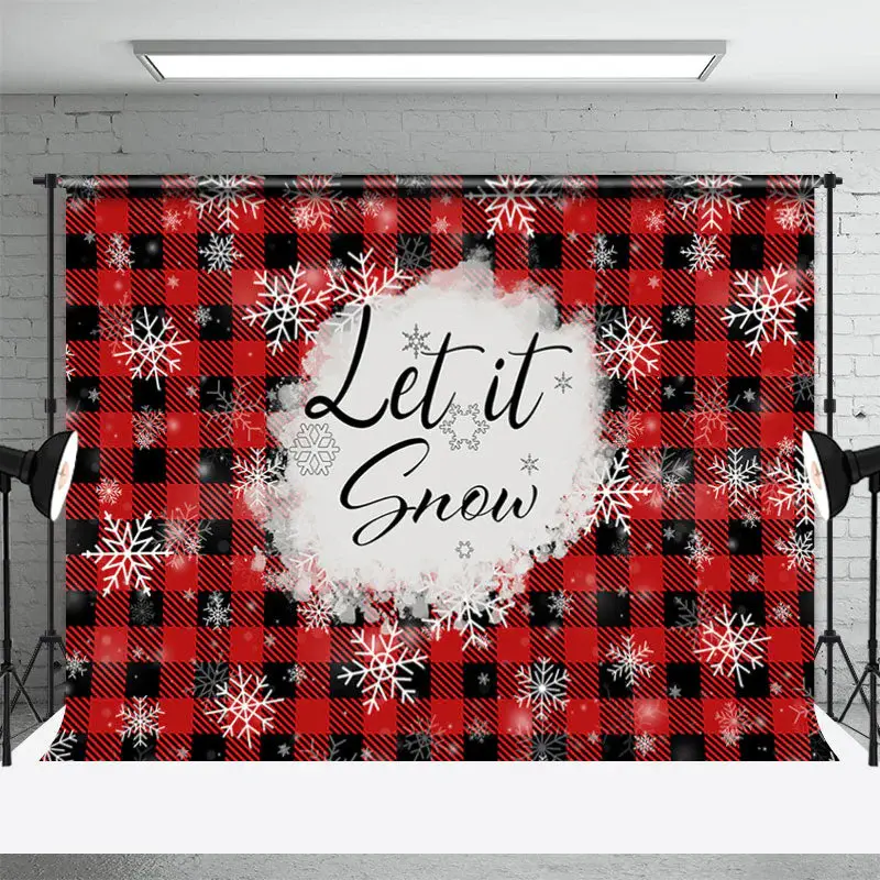 Let it Snow Black Red Plaid Christmas Backdrop - Aperturee