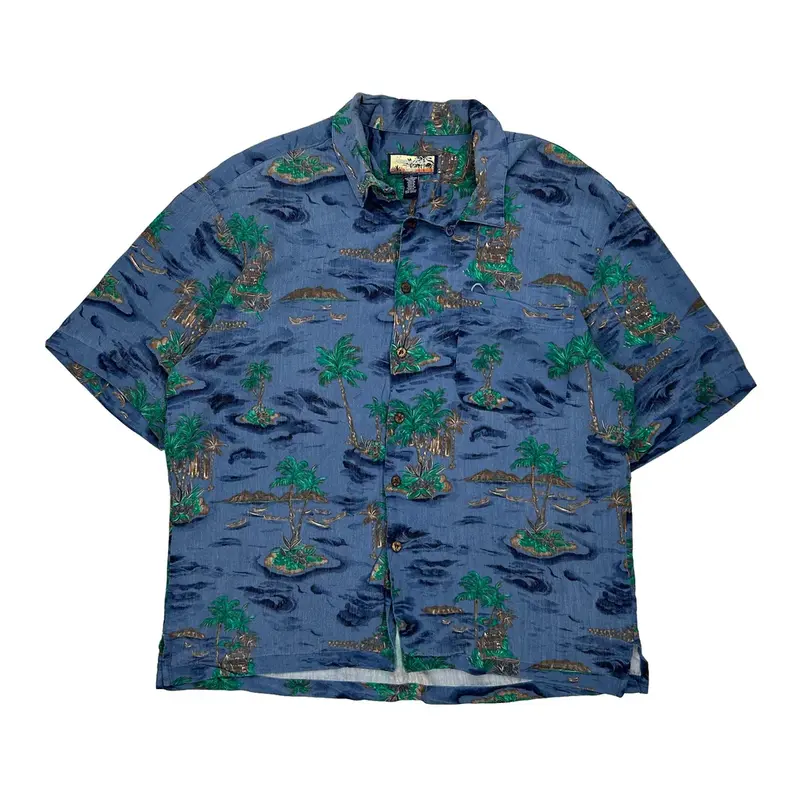 Havana Jack''S Cafe Hawaiian Shirt - Medium Blue Viscose