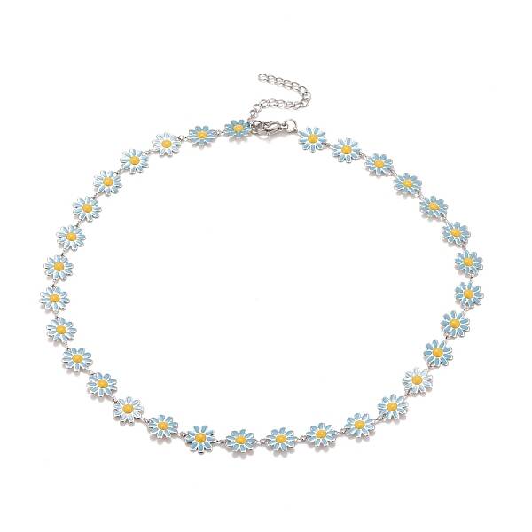 Enamel Daisy Link Chain Necklace