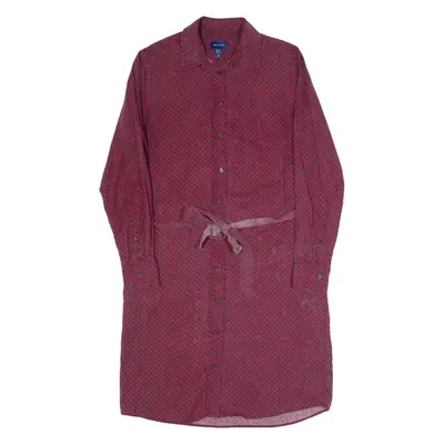 GANT Womens Shirt Dress Maroon Check Long Sleeve Knee Length UK 10