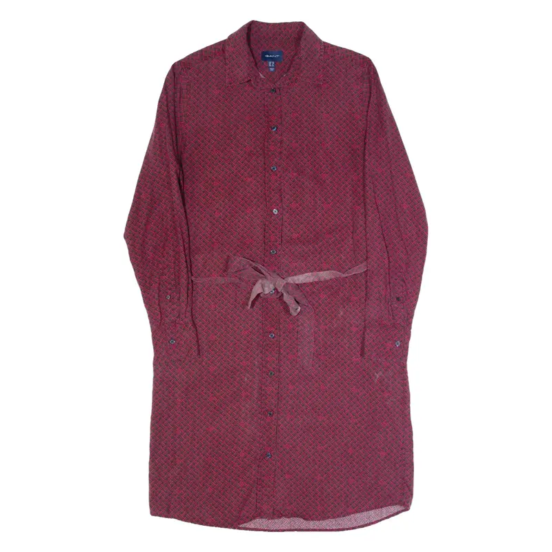 GANT Womens Shirt Dress Maroon Check Long Sleeve Knee Length UK 10