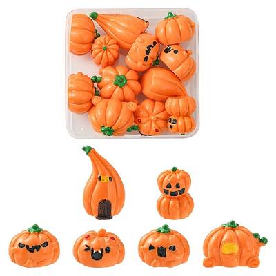 12Pcs 6 Styles Autumn Opaque Resin Pumpkin Cabochons