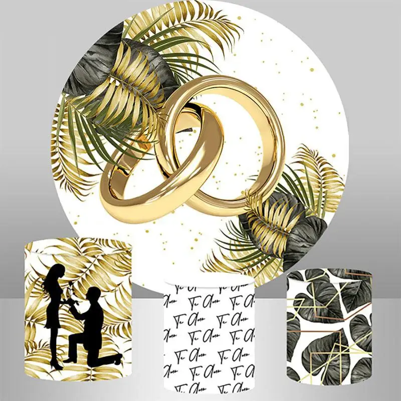 Aperturee Gold Ring And Leaves Round Wedding Backdrop For Party | Wedding Stage Backdrop | Custom Wedding Reception Backdrop ...