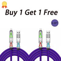[Buy 1 Get 1 Free]  240W 4-in1 Fast Charging Cable with 7-Color Breathing Light - [6Ft/2M] USB C/Lightning/Micro USB/USB A Mu...