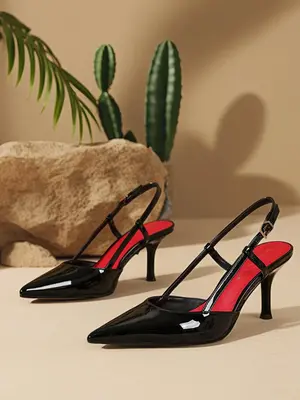 Women's Pointed Toe Stiletto Heels, Patent Leather Slip-On Shoes, Sexy Fashion High Heels for All Seasons, Comfortable Commut...