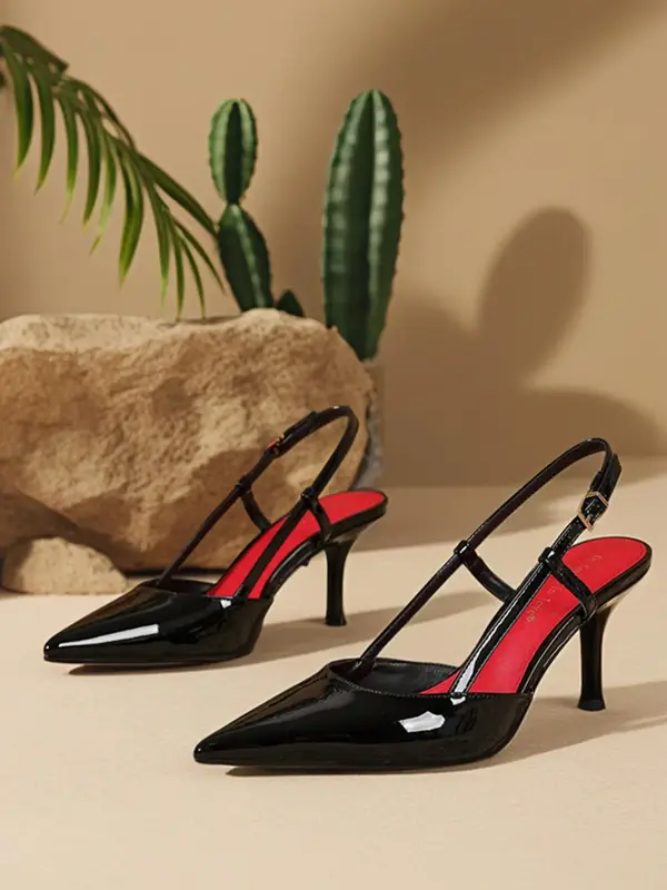 Women's Pointed Toe Stiletto Heels, Patent Leather Slip-On Shoes, Sexy Fashion High Heels for All Seasons, Comfortable Commut...
