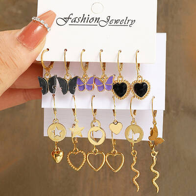 Black Acrylic Butterfly Earrings - Fashionable Heart-shaped Studs