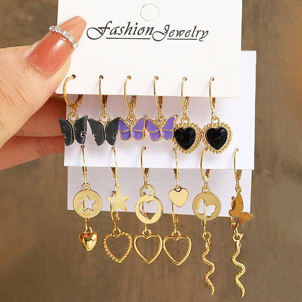 Black Acrylic Butterfly Earrings - Fashionable Heart-shaped Studs