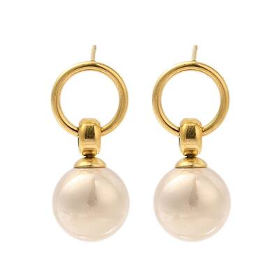 304 Stainless Steel Shell Pearl Round Stud Earrings for Women