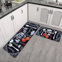 Cutlery Pattern Kitchen Mat, 2 Counts/set Non-slip Kitchen Rug, Room Decor Waterproof Kitchen Floor Mat, Kitchen Decoration, ...