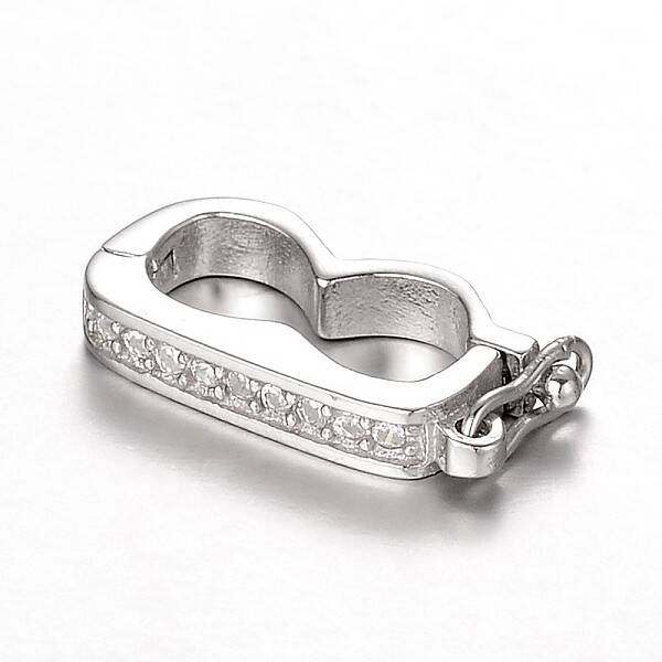 Anti-Tarnish Rhodium Plated 925 Sterling Silver Rhinestone Twister Clasps