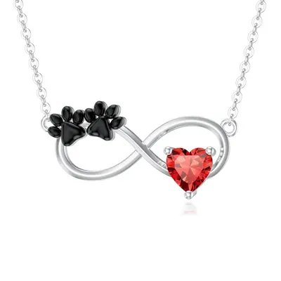 14K Gold Personalized Birthstone Paw Heart Infinity Symbol Pendant Necklace