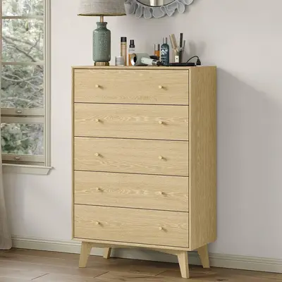 CollaredEagle Dresser for Bedroom, with Charging Station Wood Drawer Organizer, with 5 Drawers Dresser, Easy Assembly, for Be...
