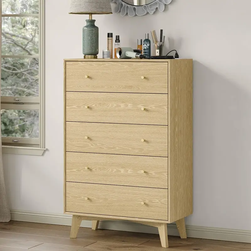 CollaredEagle Dresser for Bedroom, with Charging Station Wood Drawer Organizer, with 5 Drawers Dresser, Easy Assembly, for Be...