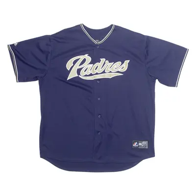 MAJESTIC Baseball San Diego Padres Mens Jersey Blue USA Button Neck 2XL