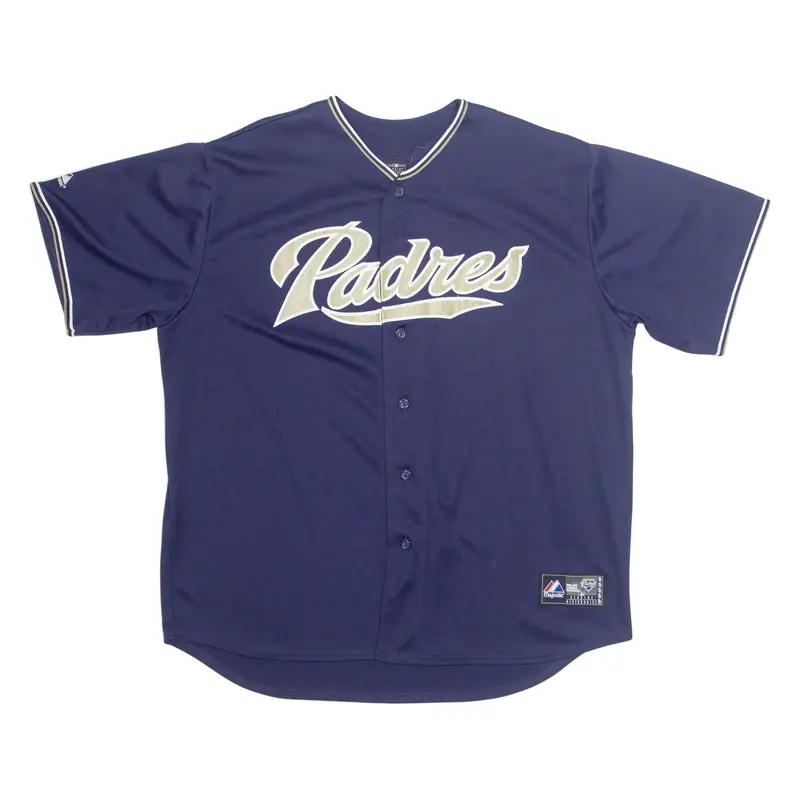 MAJESTIC Baseball San Diego Padres Mens Jersey Blue USA Button Neck 2XL