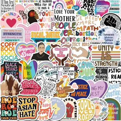 Social Justice Themed Sticker, 50pcs/setĀ Multicolor Cartoon Decorative Sticker, DIY Decals for Water Bottle, Laptop, Phone C...