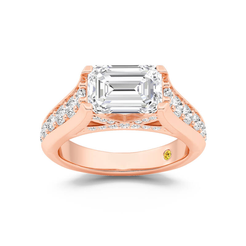 Astra Graduated Pavé Set Emerald Cut Lab Grown Diamond Engagement Ring | 14K Rose Gold 3 CT. TW.