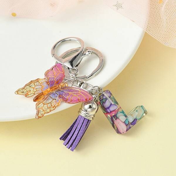 Resin Letter & Acrylic Butterfly Charms Keychain