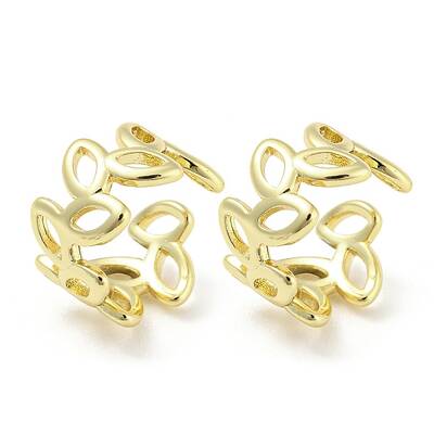 Hollow Leafy Branch Brass Cuff Earrings