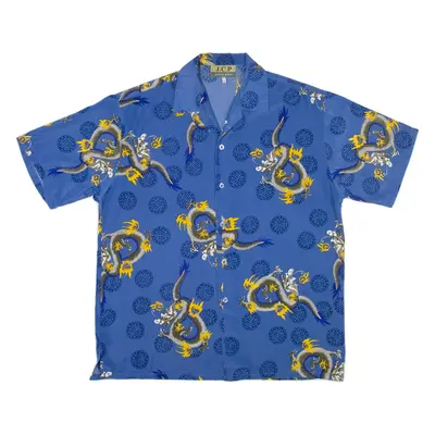 J.C.P Chinese Dragon Mens Hawaiian Shirt Blue Floral 2XL