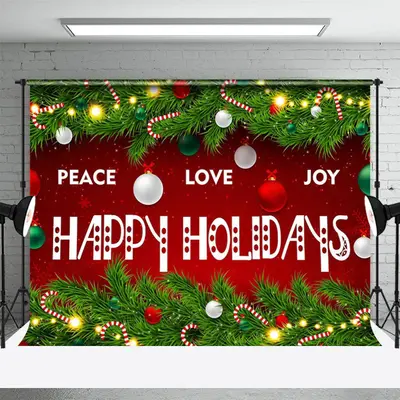 Peace Love Happy Holidays Green Plant Xmas Backdrop - Aperturee
