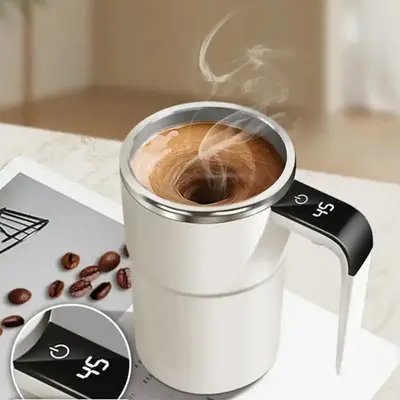 Automatic Coffee Stirring Cup, Stainless Steel Self-stirring Coffee Cup with Lid, Led Smart Display Temperature, Stainless St...