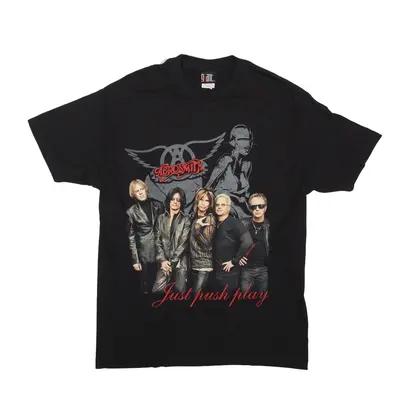 GIANT Aerosmith World Tour 2001 Band T-Shirt Black Short Sleeve Mens L